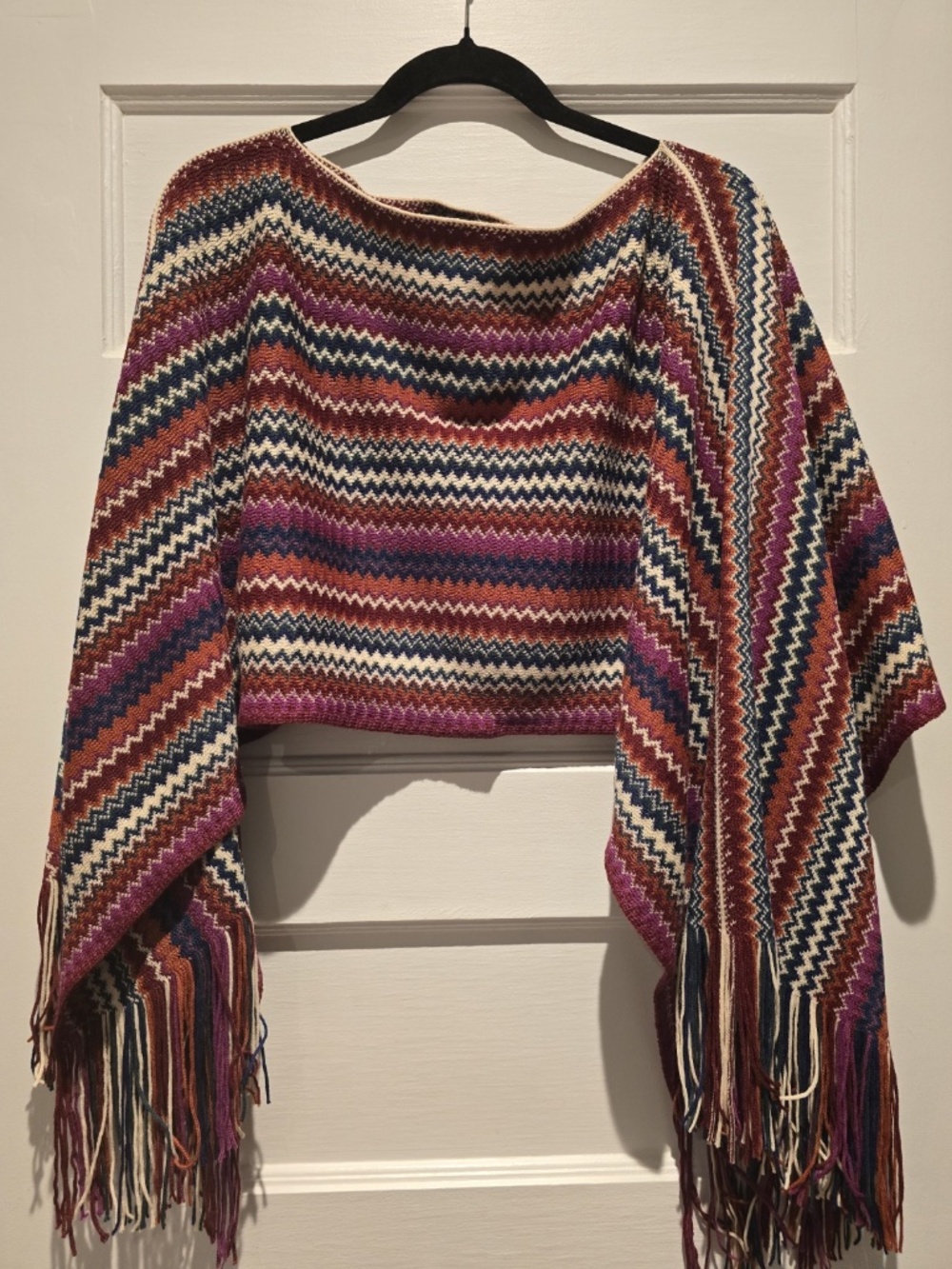 Missoni Chevron Fringe Wool Blend Poncho Shawl Multi Color NWT One Size